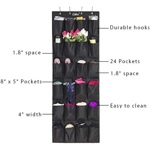[Australia] - Shoe Organizer Over Door, 24 Large-Size Pocket Hanging Shoe Holder Closet Shoes Hanger with 4 Metal Hooks 1 Pack(Black) Black 