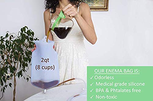 [Australia] - Silicone Enema Bag Kit | Non-Toxic, BPA- & Phthalates-Free | 2 Quart Bag | Extra Long Silicone Hose Assembly | 3 Tips/Nozzles | Stopcock Tap | Non-Return Valve | Stainless Steel Plastic Covered Hook 