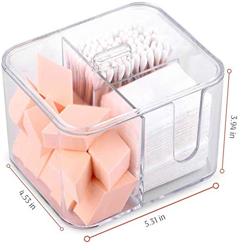 [Australia] - SUNFICON Cotton Swab Balls Holder Cotton Pads Holder Organizer Q-tip Dispenser Qtip Storage Canister Cosmetic Pads Container Flossers Box Case with 4-Grid Design,Acrylic Crystal Clear 1 lid 