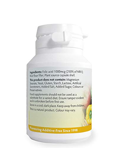 [Australia] - Folic Acid 1000mcg x 90 Capsules, Supports Normal Maternal Tissue Growth During Pregnancy, Prenatal, Magnesium Stearate Free, Formulated and Made in Wales 