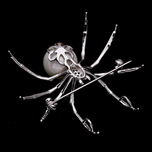 [Australia] - JOYID Big Spider Brooch Zircon Crystal Peal Belly Mother Spider Brooch Pin Clothing Jewelry for Women Men Black 