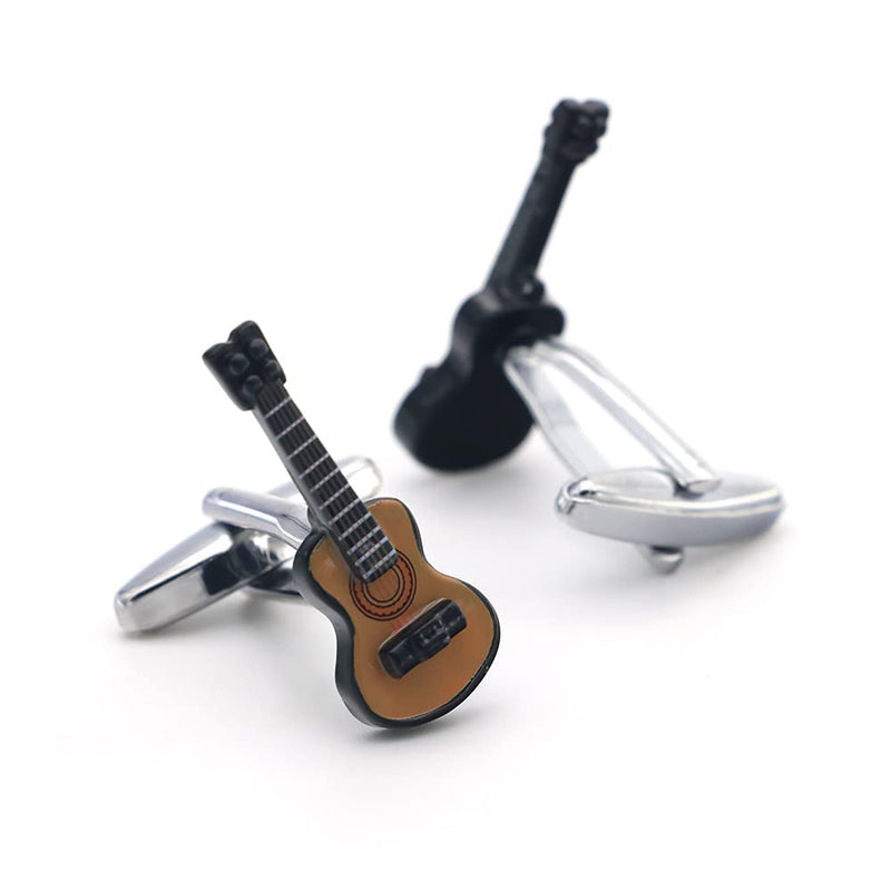 [Australia] - iGame Men's Cute Guitar Cufflinks Coffee Color Fashion Music Cuff Links Quality Gift Box For Music Lover 