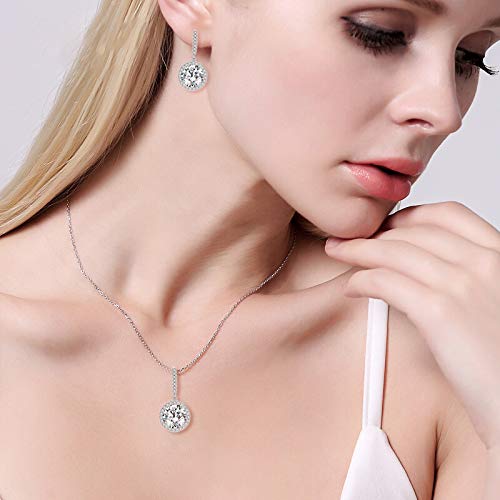 [Australia] - EVER FAITH 925 Sterling Silver CZ Gorgeous Round Cut Wedding Pendant Necklace Earrings Set A-Clear 