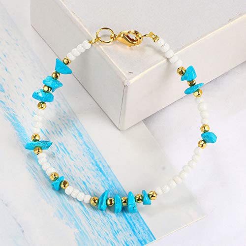 [Australia] - Aluinn Boho Ankle Chain Fashion White Beads Anklet Bracelet Irregular Stone Simple Foot Jewelry for Women and Teen Girls 