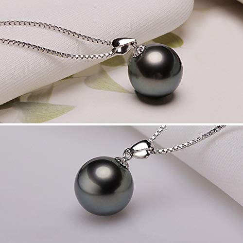 [Australia] - 3MNSCD 10mm Sterling Silver Necklace Freshwater Shell Pearl Pendant 18inches 925 Box Chain Clavicle Black 