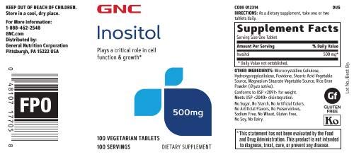 [Australia] - GNC Inositol 500mg, 100 Tablets, Supports Cell Function and Growth 