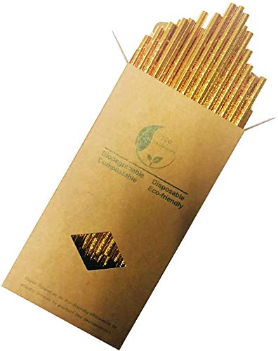 [Australia] - YiYi Nature Daily Gold Foil Paper Straws, Metallic Shining Biodegradable Straws for Drinking, Party, Wedding, 7.75 Inch Pack of 100 (YY-417) 