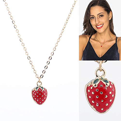 [Australia] - Cute Red Strawberry Pendant Necklace Small Fresh Mini Red Drops Oil Necklace for Women Girls 