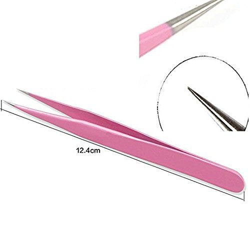 [Australia] - Onwon 2 Pcs Pink Stainless Steel Tweezers for Eyelash Extensions, Straight and Curved Tip Tweezers Nippers, False Lash Application Tools 
