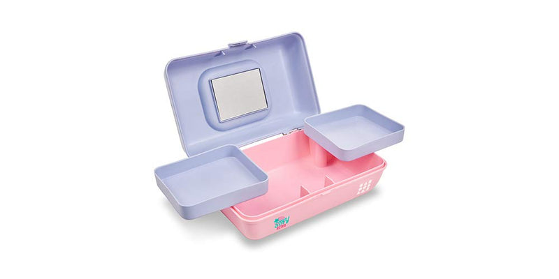 [Australia] - Caboodles Stay Retro - Pretty In Petite Makeup Organizer | Compact Carrying Cosmetic Case, Periwinkle Blue Over Pink Periwinkle Blue Lid and Pink Base 