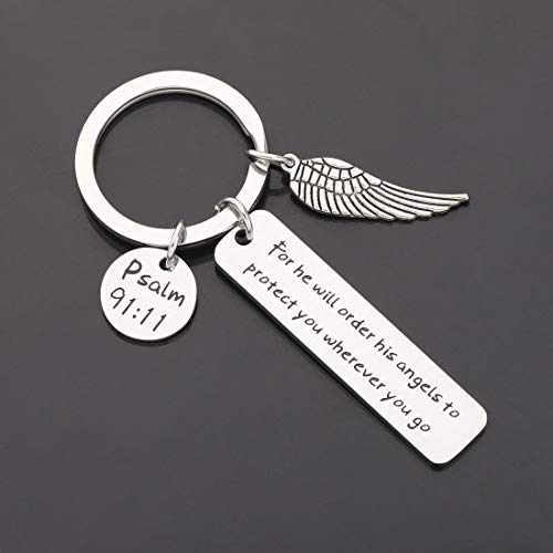 [Australia] - CHOORO Bible Verse Keychain for He Will Order His Angels to Protect You Wherever You Go Religious Jewelry Christian Gift 