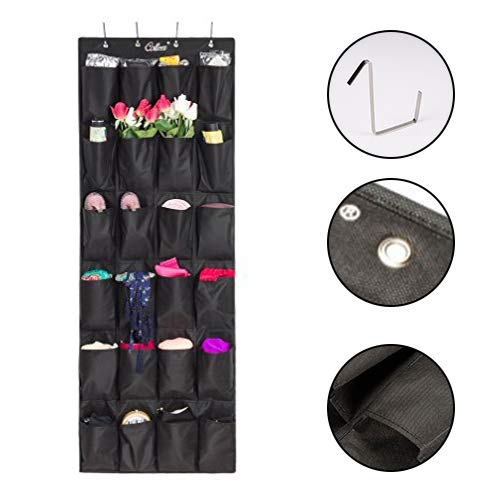 [Australia] - Shoe Organizer Over Door, 24 Large-Size Pocket Hanging Shoe Holder Closet Shoes Hanger with 4 Metal Hooks 1 Pack(Black) Black 