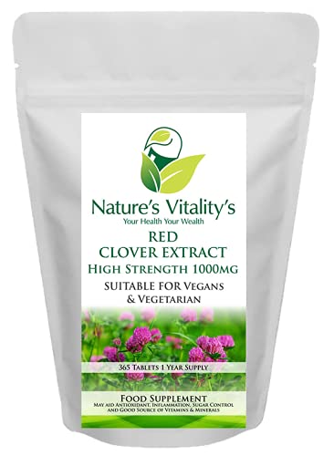 [Australia] - Nature's Vitality's Red Clover Extracts High Strength 1000mg 365 Tablets 1 Year Supply Menopause Support Suitable for Vegans & Vegetarians 