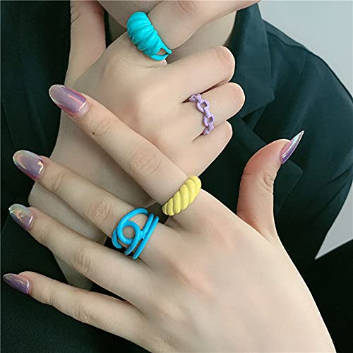 [Australia] - Sloong 10pcs Y2K Chunky Chain Ring Trendy Open Finger Ring Colorful Kids Ring Stacked Ring for Women Girls Children 