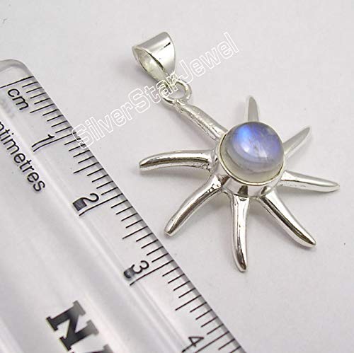 [Australia] - SilverStarJewel 925 Sterling Silver Natural Rainbow Moonstone tcw 1.4 Pendant 1.3" 