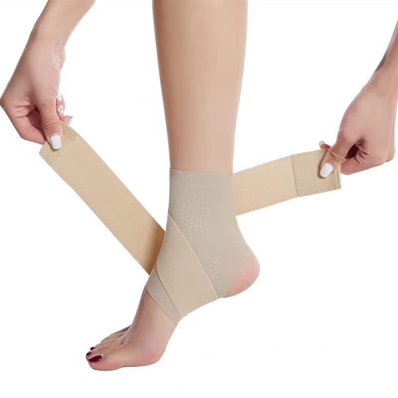 [Australia] - Ankle Support Brace Breathable Thin Sleeve with Adjustable Straps Arch Support Foot Stabilizer Achilles Tendonitis Recovery Sports Bandage Sock for Men or Women (Large, beige) Large 