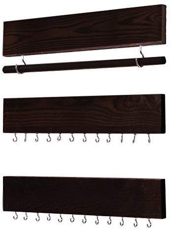 [Australia] - Rustic Jewelry Display Organizer for Wall – Wall Mounted Jewelry Holder Organizer with Removable Bracelet Rod and 24 Hooks – Perfect Earrings, Necklaces and Bracelets Holder – Dark Brown 