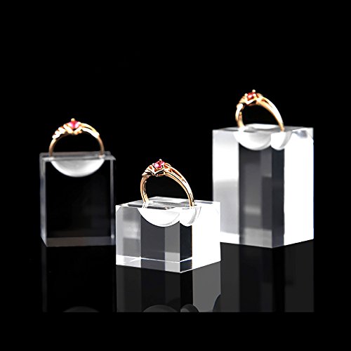 [Australia] - Clear Acrylic Display Stands for Rings High Grade Shiny Blocks Trade Show Exhibit Photo Props 3PC Set 3-pc Ring Holder 