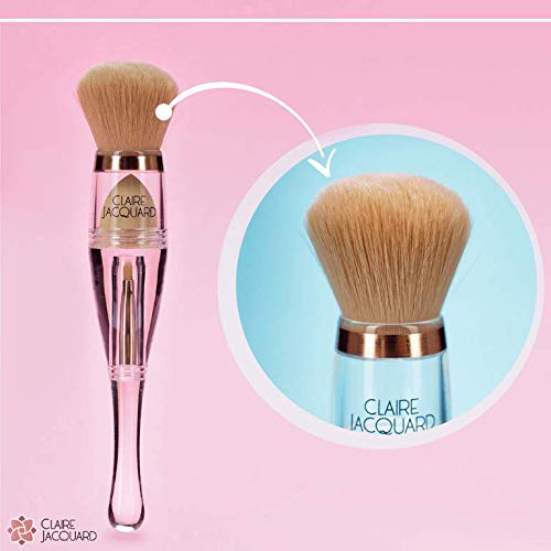 [Australia] - Claire Jacquard 3 in 1 Rose De Luxe Makeup Brush - Mineral Powder Brush, Beauty Sponge, Angled Brow Brush - Ultra Portable, Perfect for Travel - Easy to Use Whether Professional or A Beginner Single Pack 