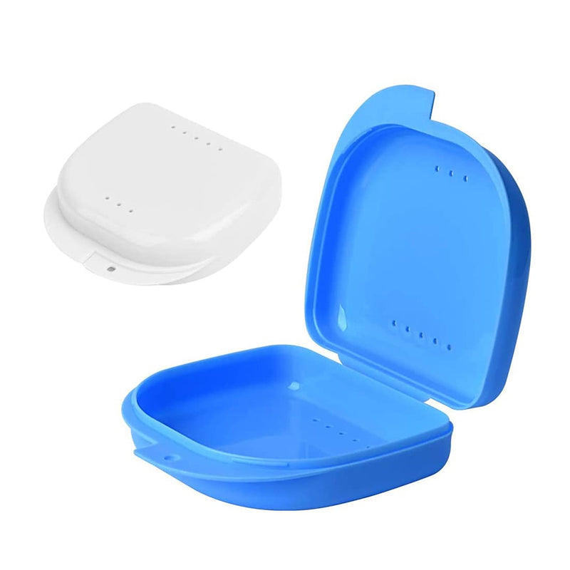 [Australia] - Hsthe Sea 2 pcs Retainer Case with Vent Holes Retainer Container Partial Denture Box,for Denture, Retainer,Mouth Guard,Brace, Teeth Mouth Tray, Blue+White 