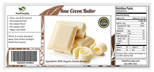 [Australia] - 1 Lb Ecuadorian Cocoa (Cacao) Butter - Pure, Raw and Unprocessed - Use for Lotion, Cream, Lip Balm, Oil Stick or Body Butter - NON-GMO, Vegan and Halal 