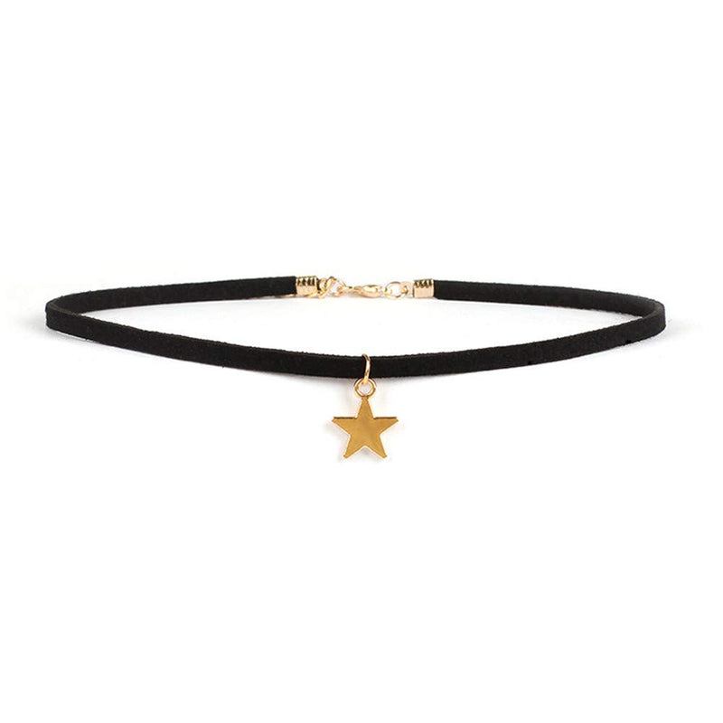 [Australia] - Vintage Sun Moon Star Necklace Choker Black Velvet Flocking Crescent Pentagram Necklace Collar Jewelry for Women Girls 