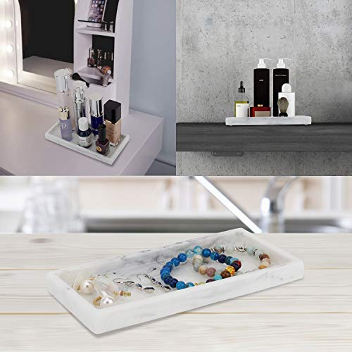 [Australia] - Emibele Jewelry Organizer Resin Tray, Bathroom Kitchen Dresser Vanity Tray Jewelry Dish Ring Holder Cosmetic Organizer for Candle Perfume Soap Shampoo Small Plant Home Decor, Mini Size - Marble White 