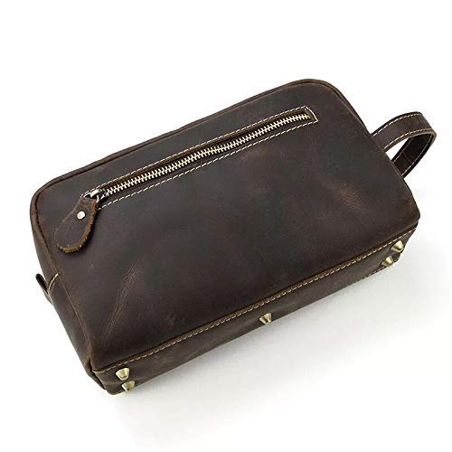 [Australia] - Calissimo Genuine Leather Dark Brown Travel Tote Bag - Dopp Kit - Shaving Kit. Large Capacity Toiletry Bag 