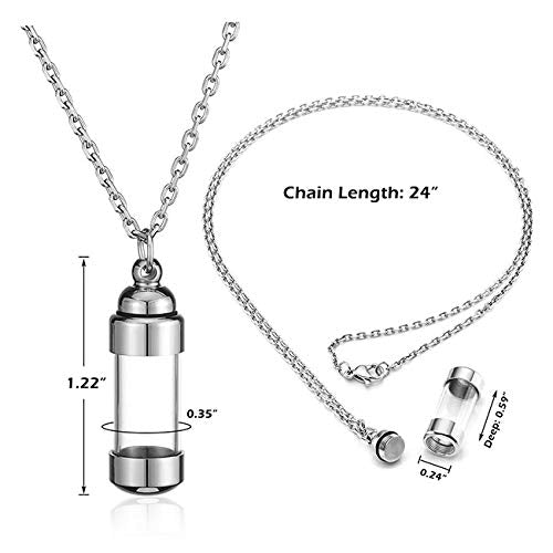 [Australia] - Zysta Personalized Engraving Acrylic Cylinder Urn Necklaces for Ashes Clear Glass Tube Vial Creamation Necklace Custom Ash Urns Locket Pendant Keepsake Memorial Jewelry Silver (9*31mm) non-engraving 