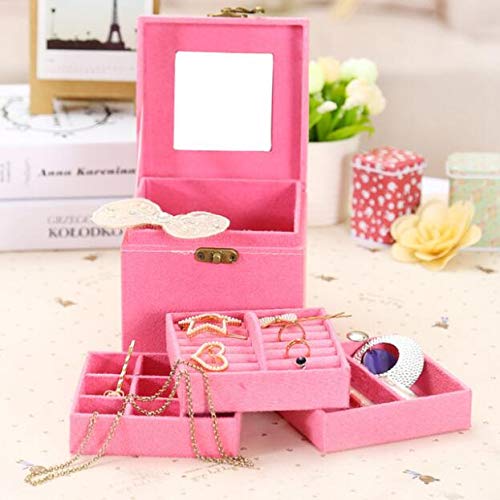 [Australia] - First to act tactical 3-Layer lint Jewelry Box Organizer Display Storage case with Lock (Pink, 4.72" x 4.72" x 4.72") Pink 4.72" x 4.72" x 4.72" 