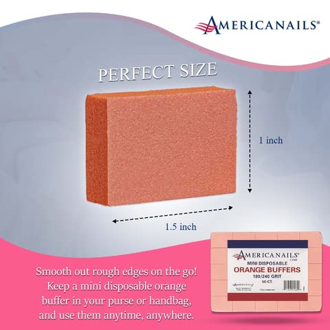 [Australia] - Americanails Mini Orange Buffers - (180/240 Grit) - Professional Salon Quality White Buffing Blocks for Nails - Buff Nails Prior to Application of Polish, Gel Polish, Gel, Acrylic, Double-Sided, 50 Ct Orange (180/240 Grit) 