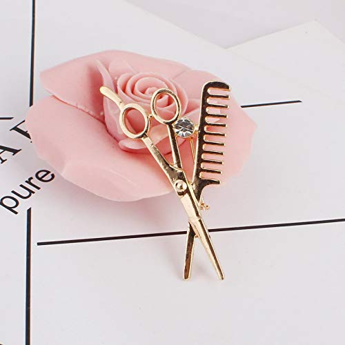 [Australia] - JOYID Scissor and Comb Brooch Hair Stylist Brooch Pin Brooches Hairdresser for Women Men Children Gold 