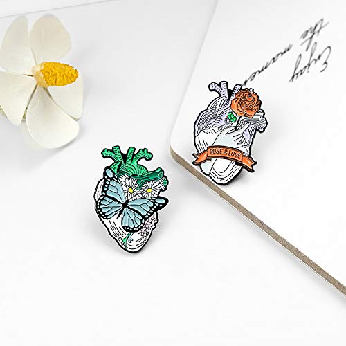 [Australia] - Gillna Flower Enamel Pins Set Aesthetic Anatomic Heart,Rose in Hand,Butterfly and Diasy,Illustration Art Lapel Pins Brooch for Backpack Clothing Bag Shirt Denim,Jewelry Gift for Lover,Friends 