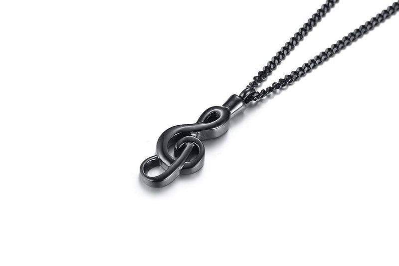 [Australia] - MEALGUET Stainless Steel Musical Note Openable Cremation Urn Pendant for Ashes Memorial Necklace Keepsake Jewelry,24" Chain Black 1x necklace 