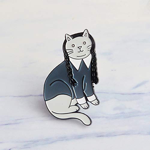 [Australia] - MIXIA Gothic Style Wednesday Adamdams Enamel Brooch Adams Cartoon Cat Pin Personality Unique Collar Backpack Jewelry Accessories 