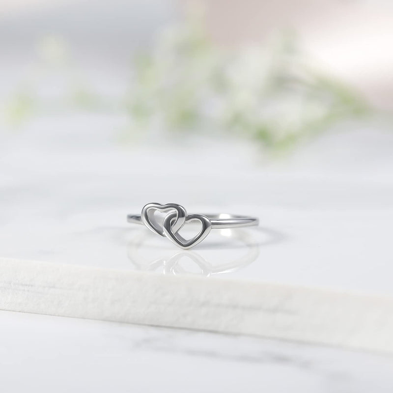 [Australia] - Greenpod Stainless Steel Rings for Women Girls Silver Simple Double Open Heart Love Rings Polished Thin Dainty Wedding Band Size 4-12 