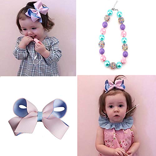 [Australia] - HABILY Chunky Bubblegum Necklace Colorful Fashion Beads and Hairpin with Gift Box for Baby Girls 