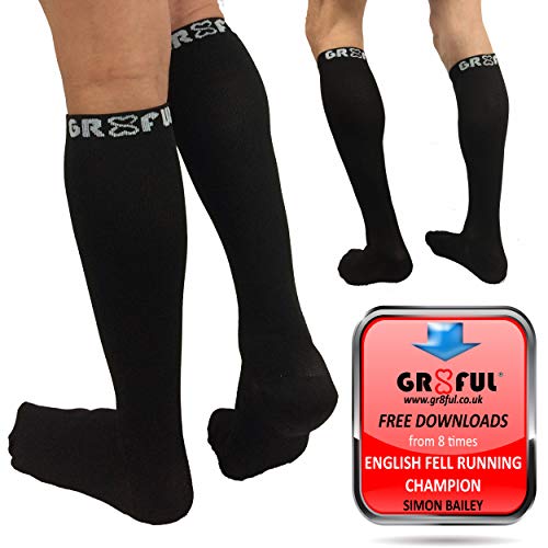 [Australia] - gr8ful® Compression Socks for Men & Women | Fab for Running, Calf Injury, Shin Splints, Achilles Tendonitis, Travel & Pregnancy | 1 Pair | Reduce Swelling + Pain, Aid Recovery. Black, 15-20mmhg, S/M S/M (Pack of 1) 