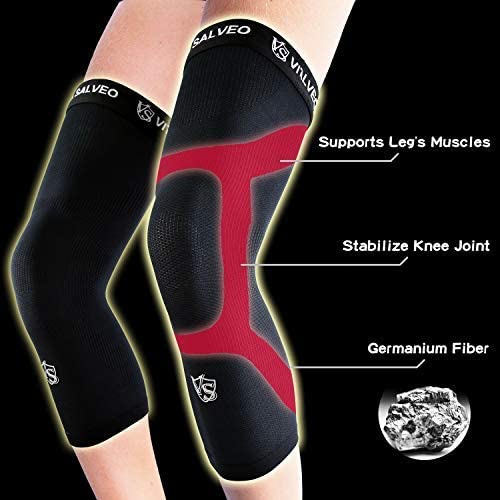 [Australia] - Vital Salveo-Sports Outdoor Compression Long Knee Sleeve Leg Support knee brace Thin Light undersleeve Germanium Recovery Running Basketball (1 Pair) Large 