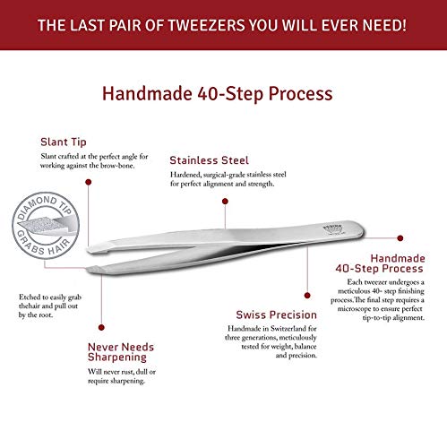 [Australia] - Regine Switzerland Genuine Diamond Tip Tweezer - Handmade in Switzerland - Professional Precision for Eyebrow & Hair Removal - Perfectly Aligned - Stainless Steel 