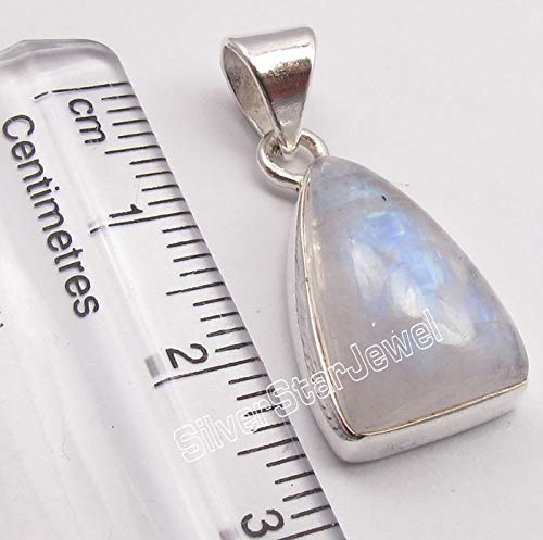 [Australia] - SilverStarJewel Blue Rainbow Moonstone Pendant 2.8 cm Solid Sterling Silver Made In India 