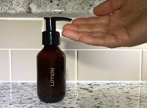 [Australia] - Bottiful Home - 3 oz. Refillable Amber Plastic Travel Bottles Set of 5 w Pumps - Gold Printed Shampoo, Conditioner, Body Wash, Lotion + Other - TSA-Compliant 