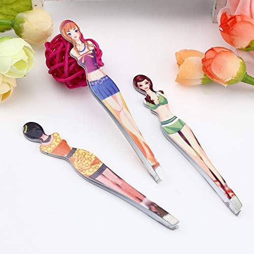 [Australia] - 6PCS Professional Girl Eyebrow Tweezer Stainless Steel Slanted Eyebrow Tweezers Eyebrows Hair Remover Tools Cosmetics Beauty (random color) 