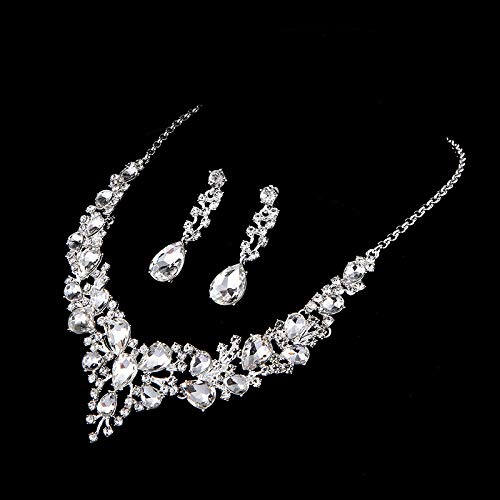 [Australia] - NA Clear Rhinestone Bridal Jewelry Sets for Women Crystal Necklace Earrings Bracelet Set Silver-Tone Wedding Bridal Bridesmaid Gifts fit with Wedding Dress A:3pcs-Silver Tone Necklace + Earrings + Bracelet set 