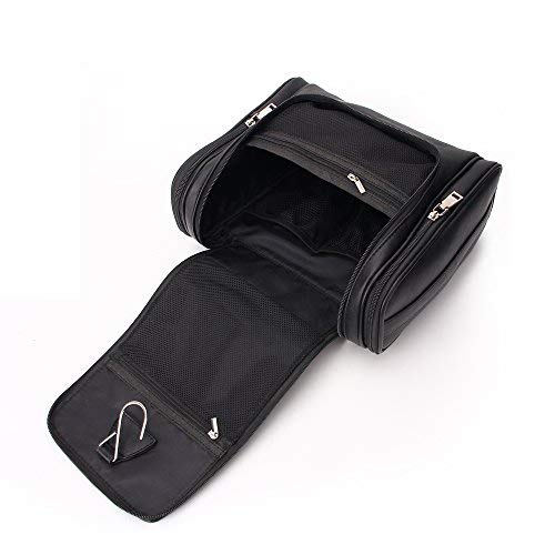 [Australia] - Avigo Bags Multi Pocket Hanging Leather Toiletry / Cosmetic Organizer Bag Dopp Kit | For Trimmers, Shavers, Bathroom and Travel Accessories | Black 