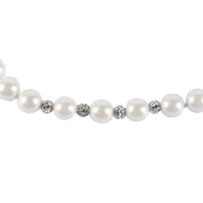 [Australia] - LEILE White 8mm Glass Pearls Necklace Bracelet Earring Diamond Jewelry 3 Set Wholesale for Women Little Girls 14.5inch 