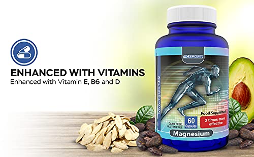 [Australia] - High Absorption Magnesium for Leg Cramps, with B6, D& E, Clinically Tested. 380mg Magnesium Oxide Monohydrate Per Capsule, 60 Servings No Artificial Colors No Stearates, Gluten Free… (60) 60 Count (Pack of 1) 