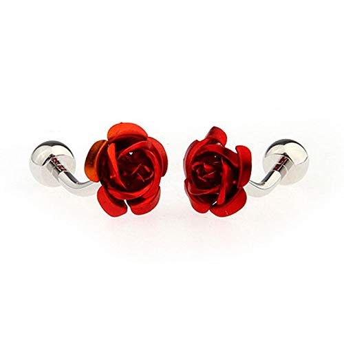 [Australia] - MRCUFF Rose Flower Red Pair of Cufflinks in a Presentation Gift Box with a Polishing Cloth 