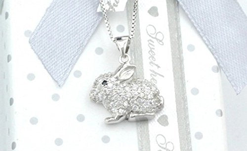 [Australia] - findout Women Rabbit Necklace 925 Sterling Silver Cubic Zirconia Rabbit Bunny Pendant Necklace With Curb Chain 18in For Women Girls (f1421) 