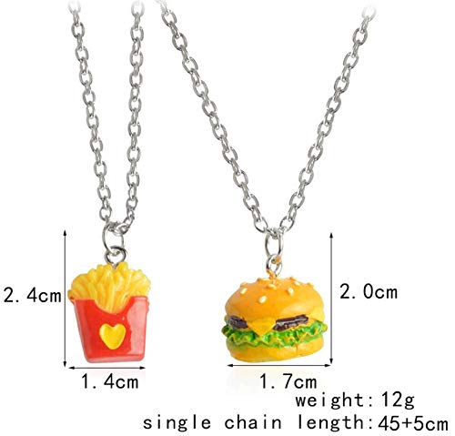 [Australia] - YINLIN Cartoon 2/Pcs Hamburger and French Fries Necklace BFF Jewelry silver 